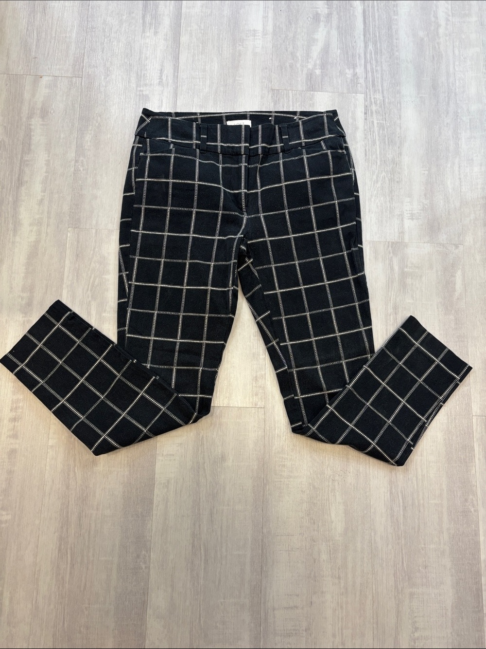 LOFT Black and White Windowpane Skinny Ankle Pants Size 2